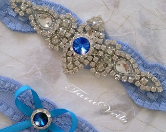 Garter,Wedding garter set / Bridal garter set / Rhinestone Garter/ wedding blue garters / bridal blue garter/ lace garter / Vintage Garter