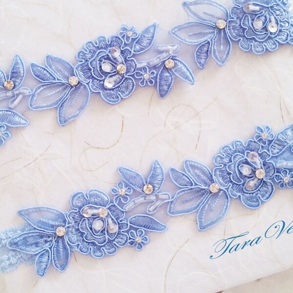 Garter Set Of 2 Royal Blue Wedding, Personalized Garter, Bridal Garter Royal Blue Wedding