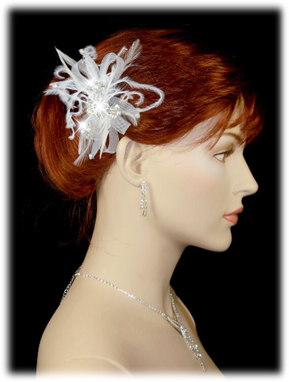 Hair Fascinator, Bridal Hair Flower, Bridal Flower Crystal  display picture 2