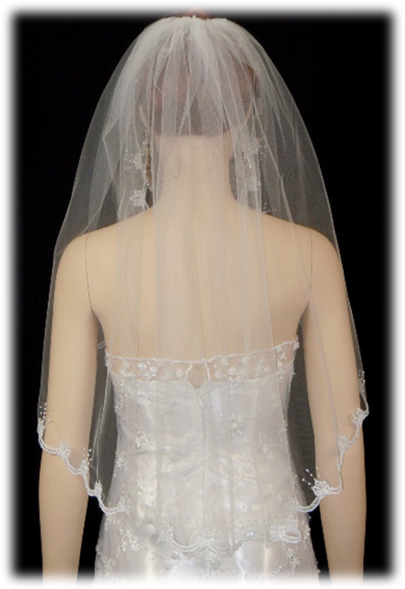 1 Tier Embellished Edge White Or Ivory bridal Veil/Veils Wedding bridal Embellished Edge 1 layer bridal veil wedding bridal veils image 3