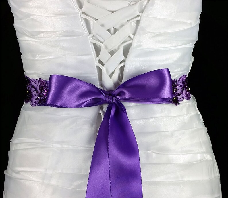 Purple Embroidery Sash Beaded Floral Sashwedding Sash Etsy