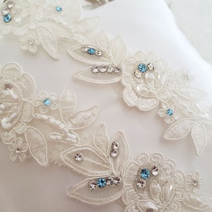 Jarretière de mariage, quelque chose de bleu, jarretière de mariée ivoire, jarretière de mariée, jarretière ivoire, jarretière bleu, jarretière de dentelle, ensemble de jarretière ivoire clair, jarretière ivoire