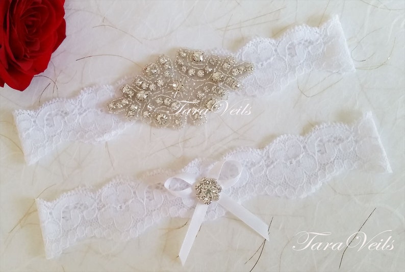 Wedding garter set Bridal garter set Rhinestone Garter wedding white garters bridal white garter lace garter Vintage Garter