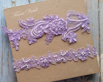 Garter,Wedding garter set, Lavender Garter, Rhinestone Lavender Garter, Bridal garters lavender,bridal garter,Floral lace garter,Garter Set
