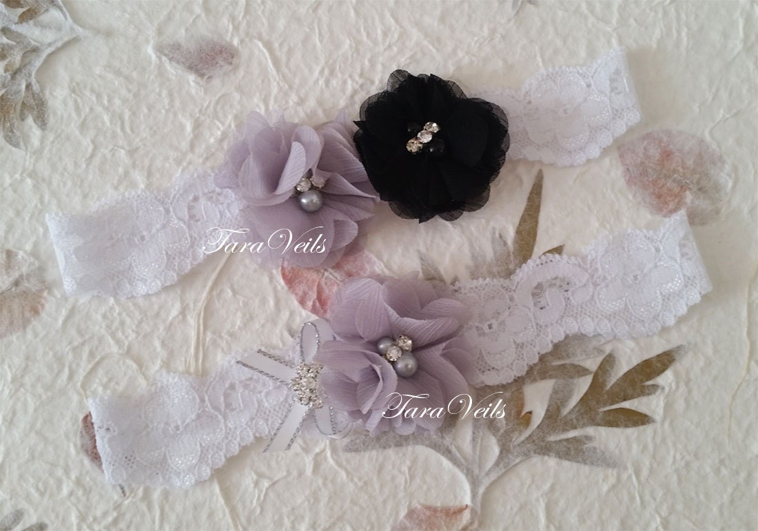 Garter,wedding Garter/bridal Gareter/gray Black Shabby