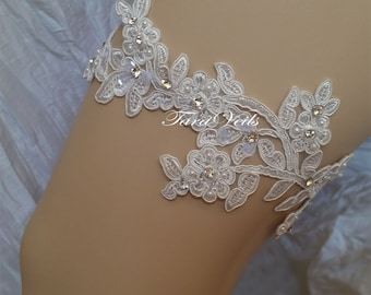 wedding garter, Bridal garter set , Off White Garter, wedding garters, bridal garter, Floral lace garter, Vintage Garter,Single Garter