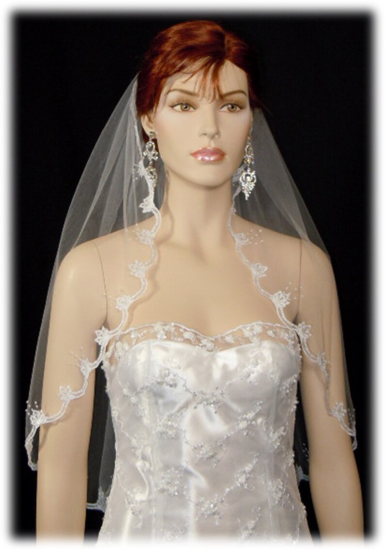 1 Tier Embellished Edge White Or Ivory bridal Veil/Veils Wedding bridal Embellished Edge 1 layer bridal veil wedding bridal veils image 2