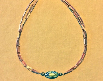 Copper and multicolored glass bead necklace