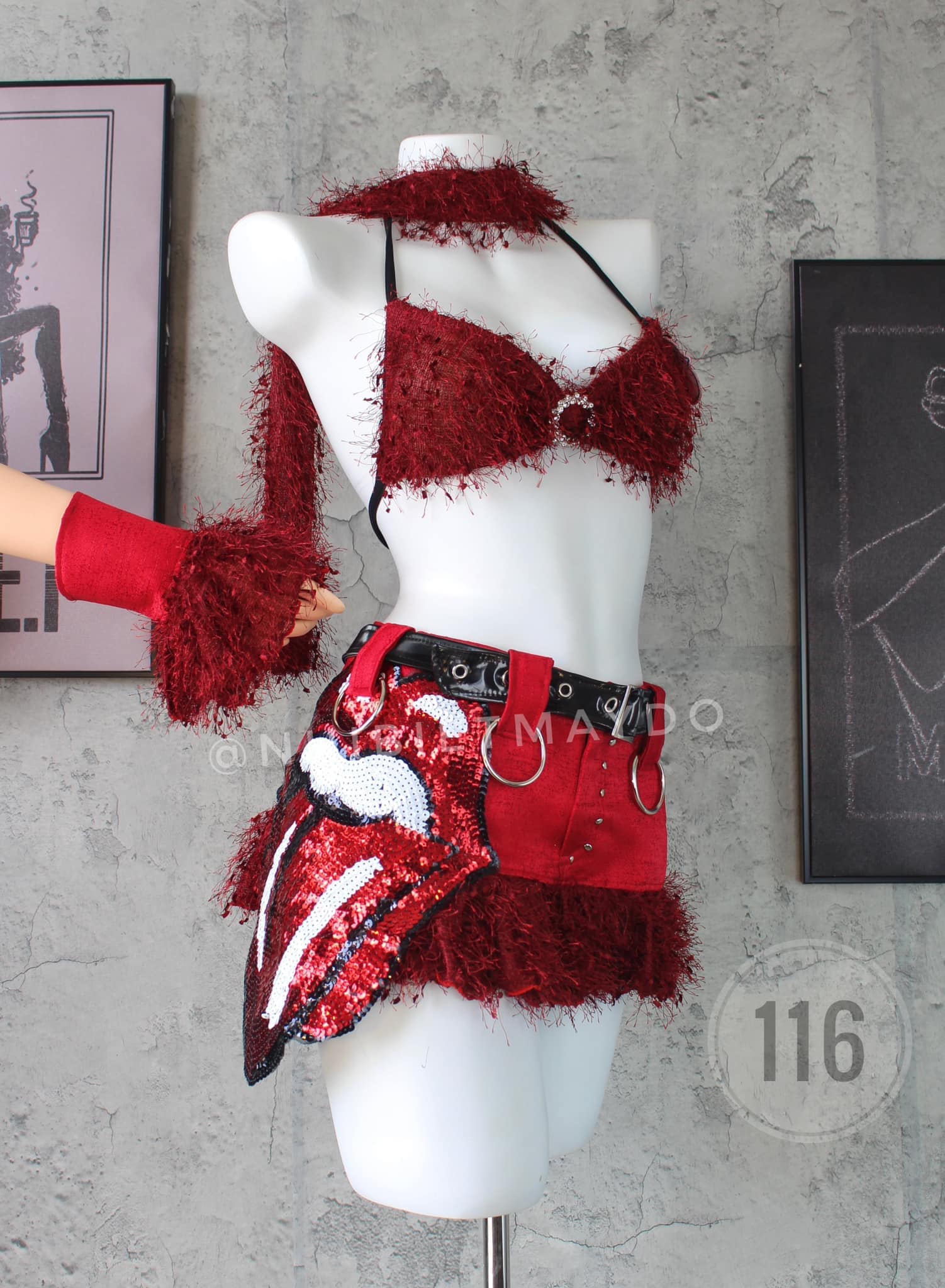 Custom Rave Outfit: Handmade Festival Dancewear with Sequin Lips