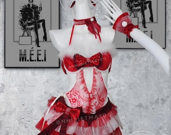 Red Bunny Rave Outfit: Handmade Festival EDM Clothing (XS/S/M)