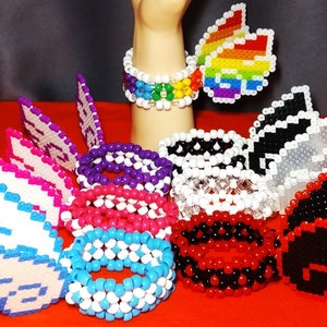 Rave Kandi Bracelets Cuff - Custom Beaded EDM Festival Jewelry - Perler Angel Wings - Handmade by SweeetKandiLand