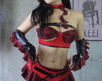Handmade Red Dragon Rave Outfit: Custom Festival Dancewear