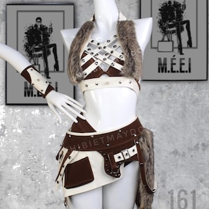 Handmade Rave Outfit: Brown & White Festival Costume Set