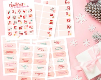 Christmas Advent Bundle Printable, Digital Download Christmas Advent Calendar, Christmas Countdown, Christmas Advent, Christmas Decor, Pink