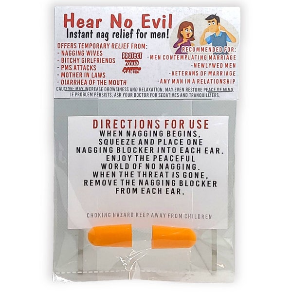 Hear No Evil: Ear Plugs; Gag Gift; Party Favor, Prank, Funny Novelty Gift, Stocking Stuffer, White Elephant, Secret Santa, Gift Exchange