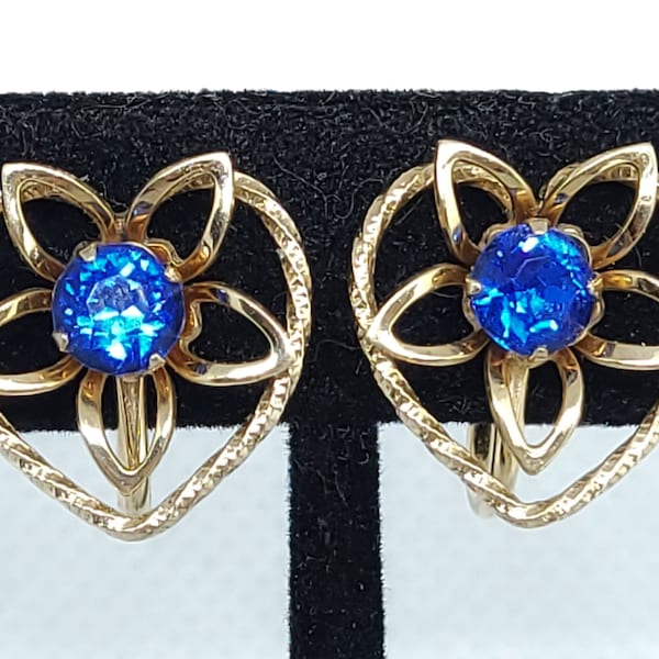 Vibrant Blue Austrian Crystal Van Dell Gold Filled Screw Back Earrings; Mother's Day Gift