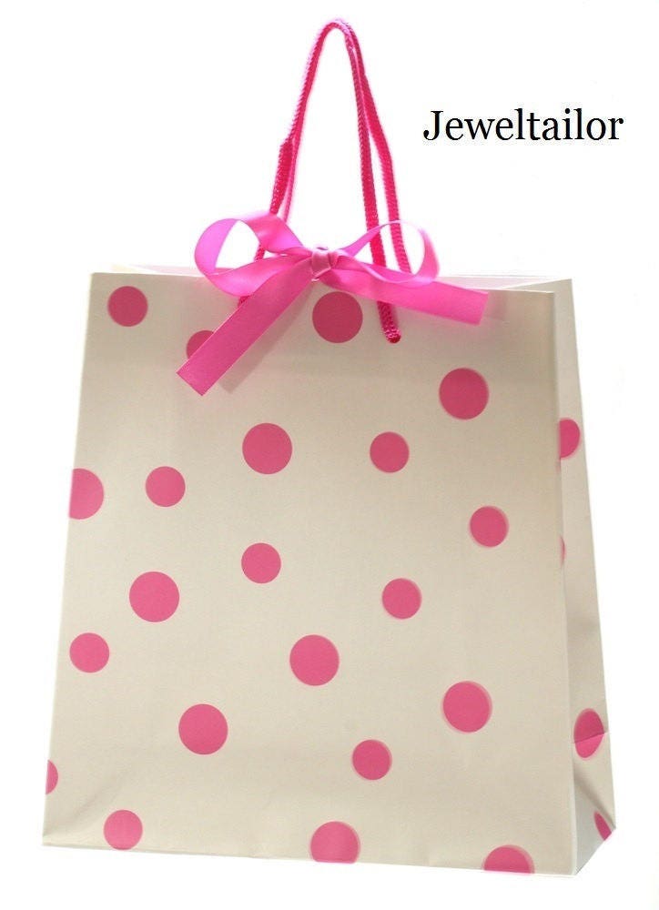 15 Luxury Pink & White Polka Dot Gift Bag With Satin Ribbon Etsy