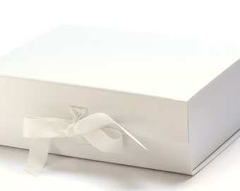 ¡VENTA! Lujoso extra grande blanco grosgrain ribbon tie quality gift box 33cm ~ Ideal Weding Gift, Keepsake, Bespoke Hamper o Presentation Box