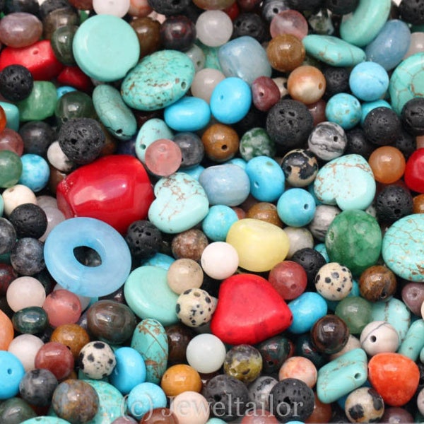 SALE! 50g Mixed Gemstone Semi Precious Beads Quality Items May Include Quartz,Turquoise,Jasper, Hematite etc In Various Shapes & Sizes