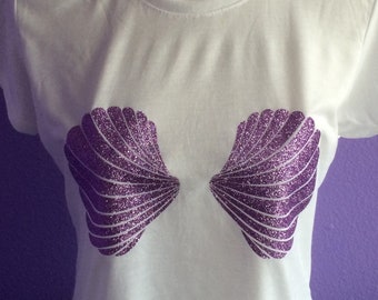 Glitter Seashells Iron On, Mermaid Seashells Shirt