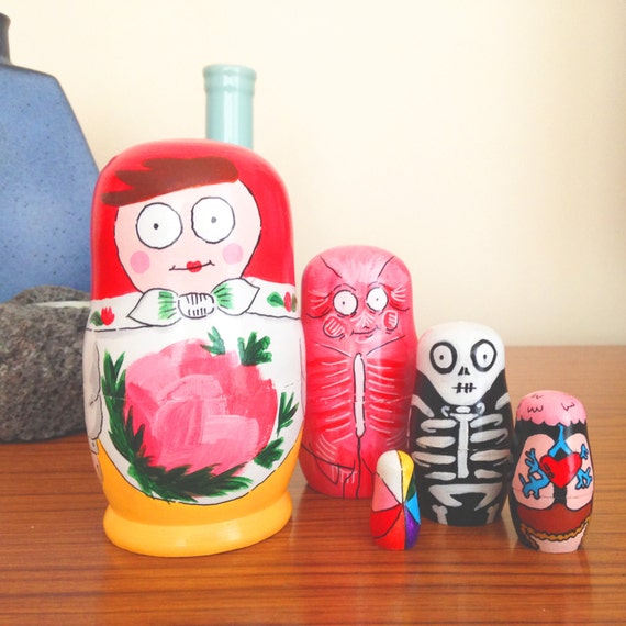 Items similar to Hand painted 'Anatomy of a Russian Doll' wooden