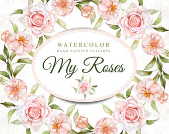 My Roses, Hand painted roses. Roses. Watercolor Roses. 6 Png files without background. 300 dpi. Wedding Roses