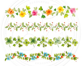 4 Floral borders, hand painted clipart, watercolor borders, watercolor clipart