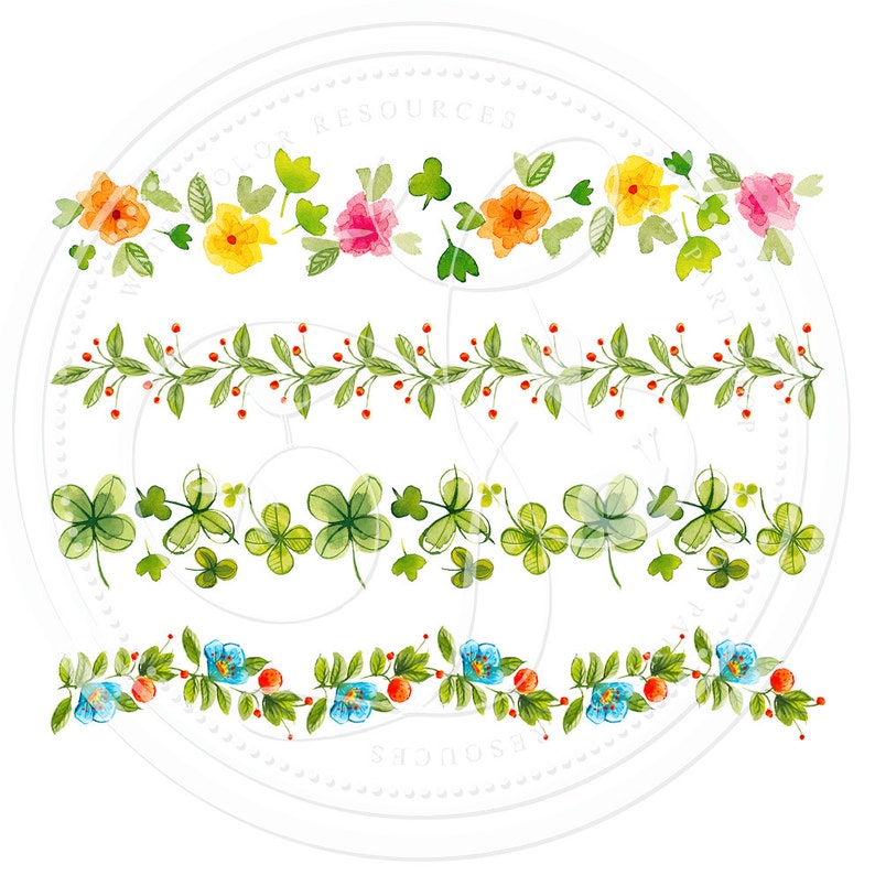 4 Floral borders hand painted clipart watercolor borders Etsy