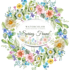 Spring frames, 2 watercolor clipart, hand painted, 300 dpi, png file without background image 1