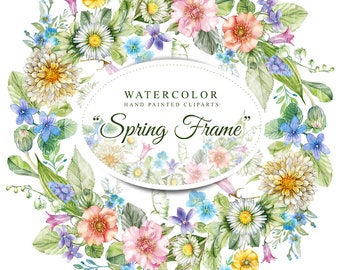 Spring frames, 2 watercolor clipart, hand painted, 300 dpi, png file without background