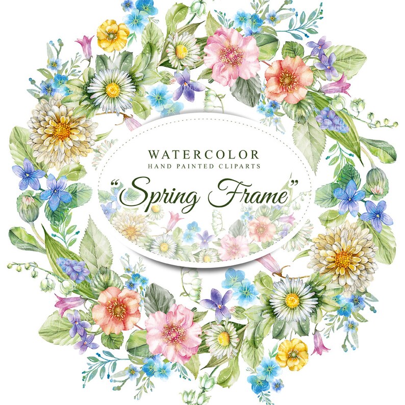 Spring frames, 2 watercolor clipart, hand painted, 300 dpi, png file without background image 1