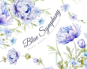 Blue Symphony, Frames,  embellishment, frames & borders, watercolor hand painted, 300 dpi, png files without background