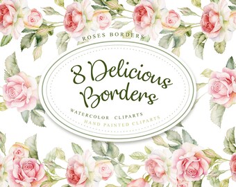 8 Delicious Borders, watercolor clipart, hand painted clipart, 300 dpi, without background