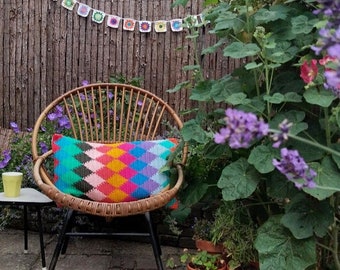 Crochet harlequin cushion