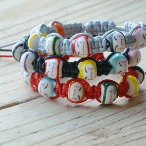 Maneki Neko, Lucky Fortune Cat, Macrame Woven Bracelet, Kawaii, Ceramic Cat, Cute Gift, Cat Lovers, Good Luck, Friendship Bracelet