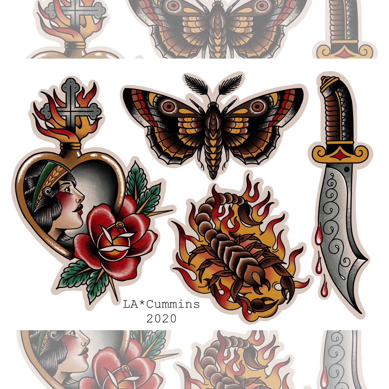 Traditional Tattoo Flash Print A4 Tattoo Flash Wall Art Etsy