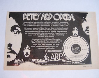 Pete Townshend - The Who - Rare Vintage ARP Advertisement Clipping c.1975 Rock Music Memorabilia