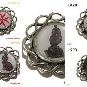 Steampunk gothic pin badge brooch maltese cross, fox, kraken / octopus, owl, cat #LK20, 26-29