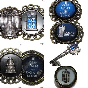 Steampunk pin badge brooch weeping angel don't blink police box