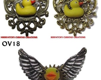 Steampunk Rubber Duck Pin: Crest or Owl Wings Brooch