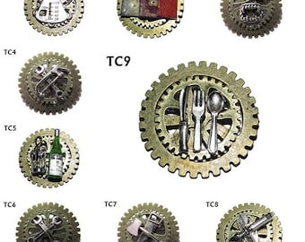 Broche de profesión Steampunk: diseño de engranaje de plata y bronce
