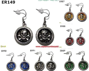 steampunk earrings hypoallergenic stainless steel pirate skull & crossbones enamel #ER87-91, ER149