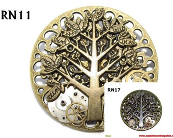 Steampunk pin badge brooch bronze or silver tree & backing with real watch parts  #RN11 #RN17