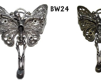 Steampunk pin badge brooch silver mothman  with silver or bronze butterfly wings #BW05 #BW24