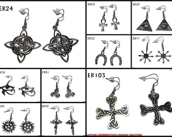 Hypoallergenic Stainless Steel Symbol Earrings: Witch's Knot, Ankh, Illuminati, pentagram