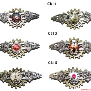 Steampunk Clock Pin Brooch: Silver Bat Wings, Gearwheel Design #CB09-15