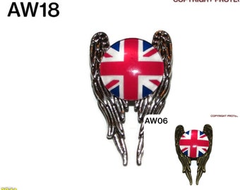 Steampunk pin badge brooch angel wings patriotic British Union flag #AW06/18