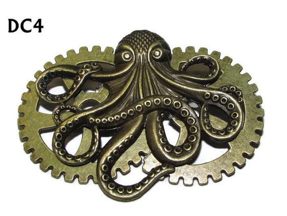 Steampunk Insignia Broche Pin Plata Kraken Pulpo Pirata Bronce Cog Rueda Dentada