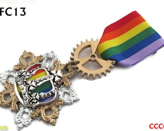Broche con insignia Steampunk, medalla, corona, arcoíris, orgullo LGBT #MFC13