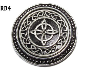 Steampunk pin badge brooch silver witch's knot on a circular black and silver backing #RB4